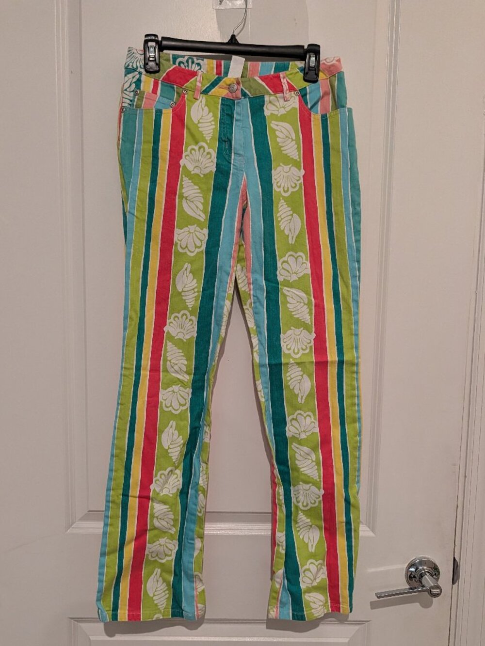 VINTAGE Lilly Pulitzer Jeans — Multicolor Stripe Shell Print, Size 4, Made in Ho